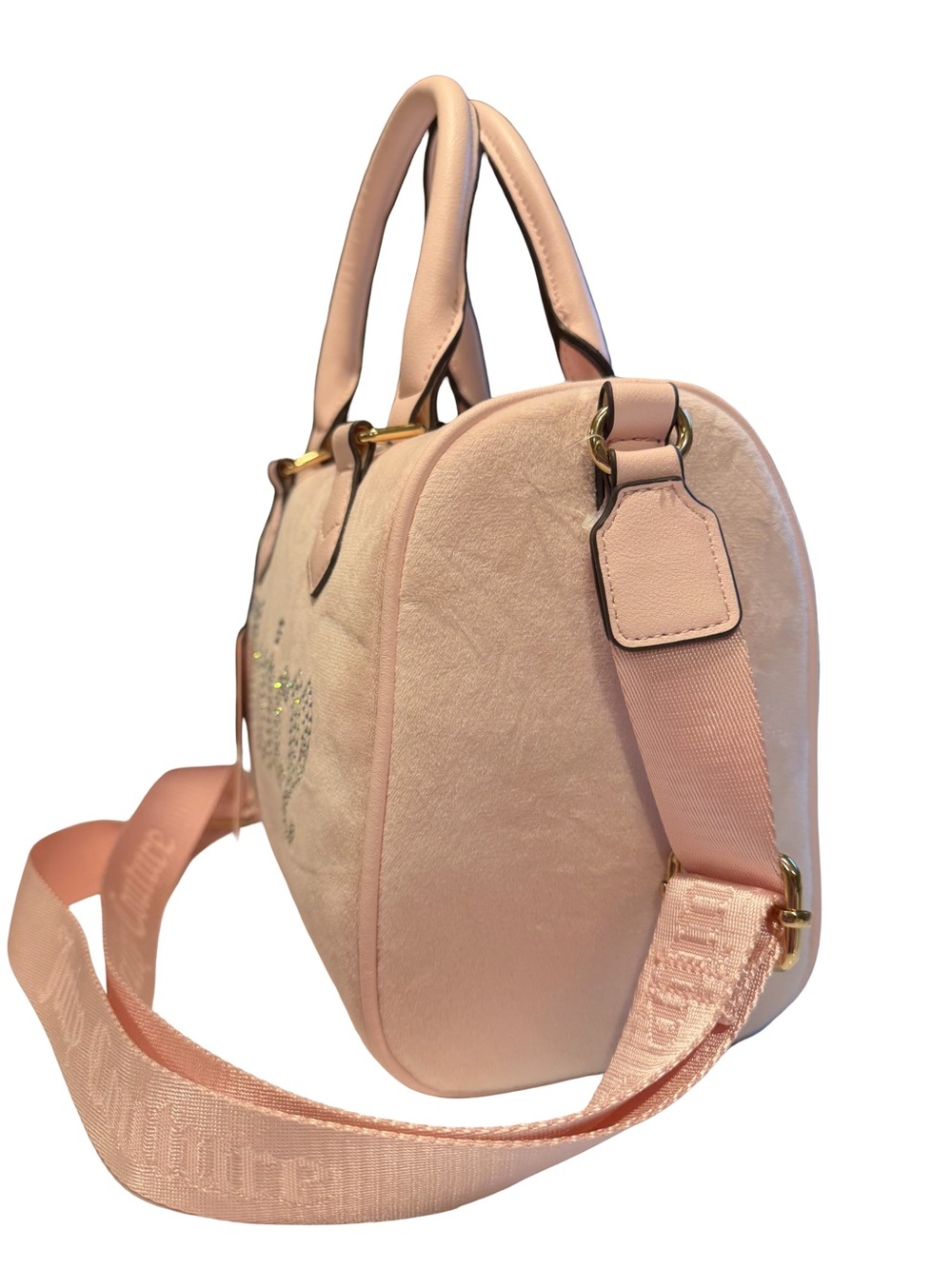 Juicy Couture NWT Blush Pink Crystal-Logo Satchel Crossbody Pink Trim. (P237 - Picture 2 of 10